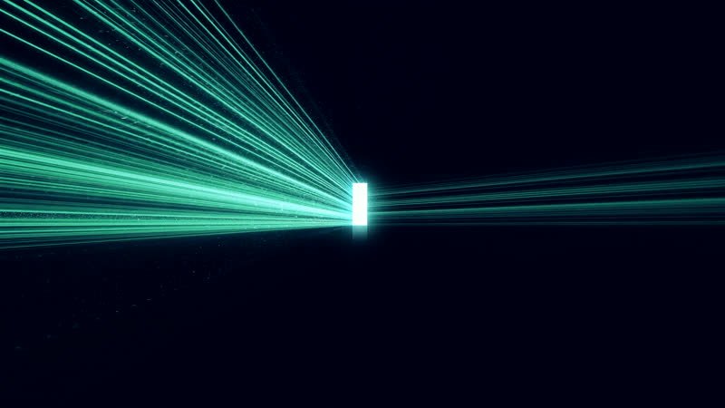 Streams of light funnelling through one gate, illustrating a WPS salary file passing through the Wage Protection System